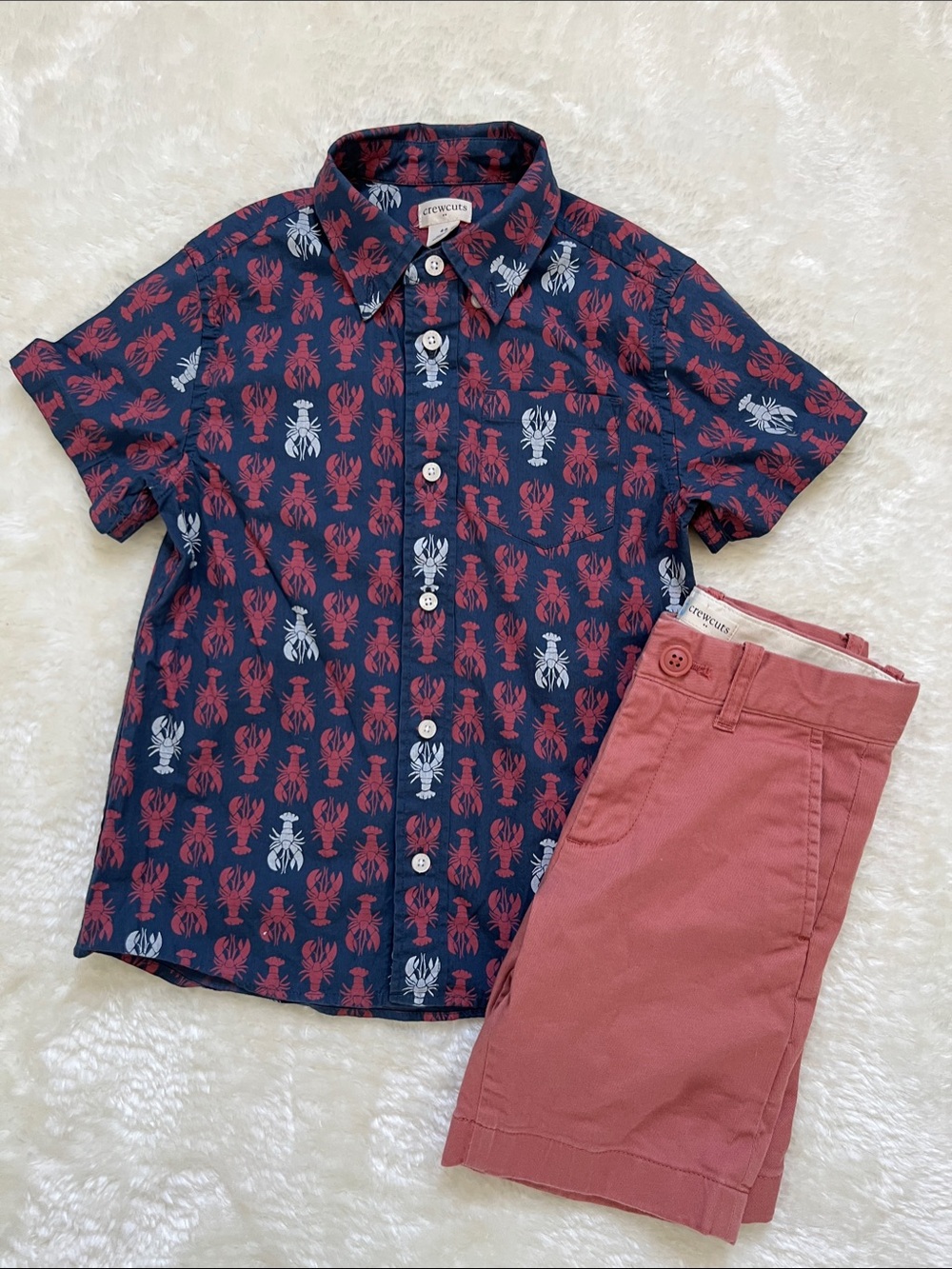 J. Crew Crewcuts Navy Short-Sleeve Button-Down Lobster Print Shirt with Shorts